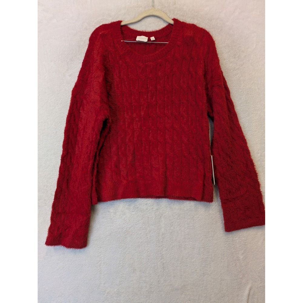 Cyrus Womens Barbados Red Fuzzy Cable Knit Crew Neck Sweater